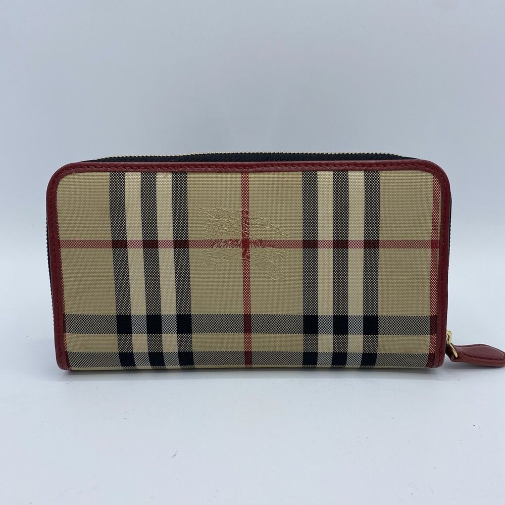 Burberry Elmore Wallet Clutch Purse Zip Around Haymarket House Check Nova Red - Picture 3 of 16
